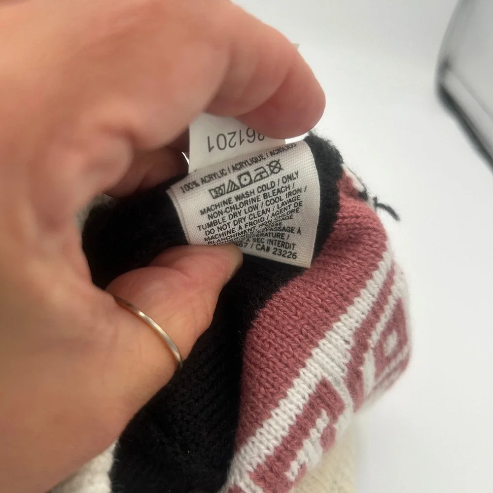 Victoria's Secret PINK Nation Pom Beanie Hat Black Maroon White OSITU Acrylic